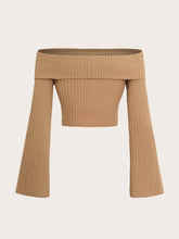 Ribbed Off-Shoulder Long Sleeve Top OutfitFlow